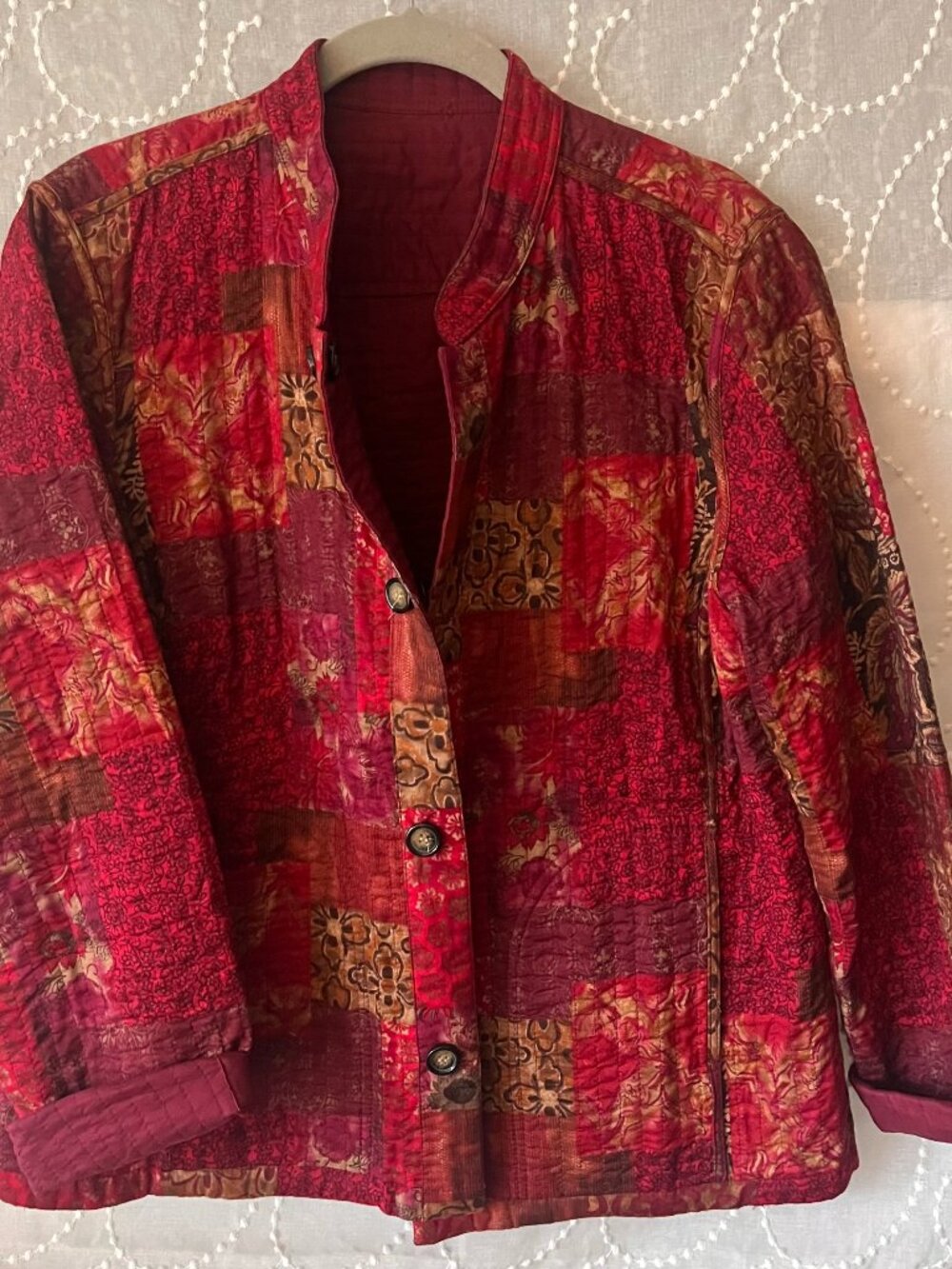 Vintage Handmade Patchwork Quilted Jacket Red Boho Lagenlook